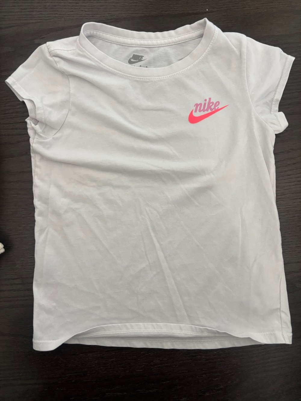 Nike White Short-Sleeve Tee with Pink Logo